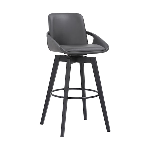 Armen Living Baylor 30" Gray Faux Leather and Black Wood Swivel Bar Stool LCBABABLGR30 - main